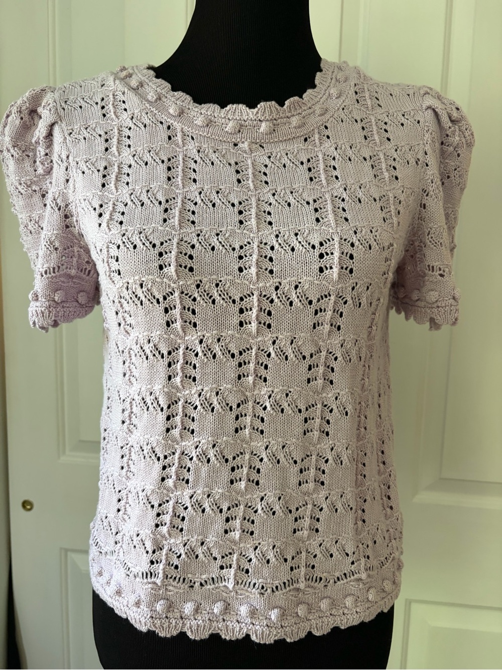 Anthropologie Women's Lace Knit Puff-Sleeve Top - Light Lavender